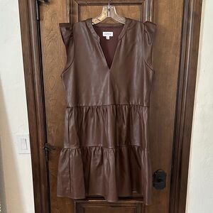 Evereve Chocolate Faux Leather V-Neck Dress